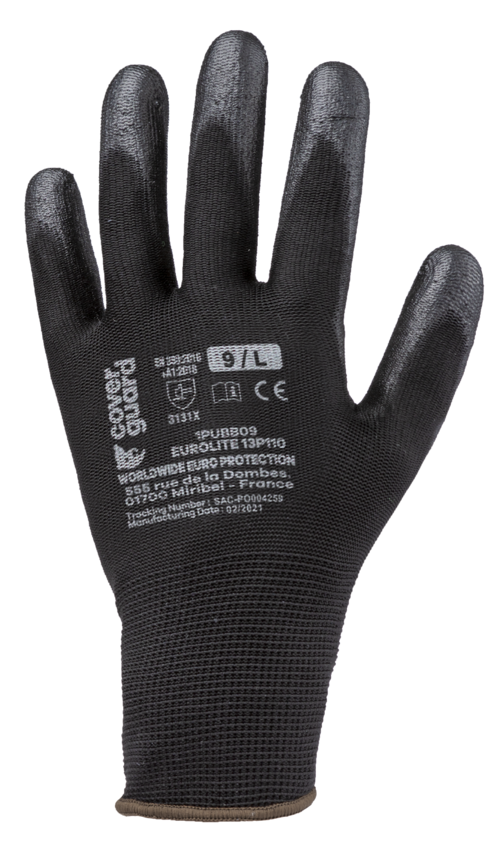 Gants EUROLITE 13P110 J13 PE noir end. PU noir – 1PUBB