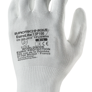 Gants EUROLITE 13P100 J13 PE blanc end. PU blanc – 1PUBW