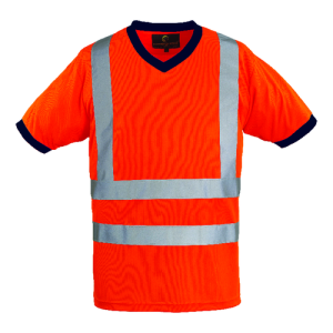 YARD T-shirt col V Hi-viz orange, 100% polyester – 7YAVO